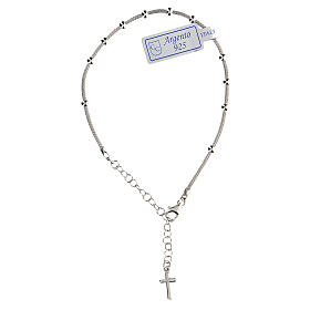 Single decade rosary bracelet of rhodium-plated 925 silver with cross