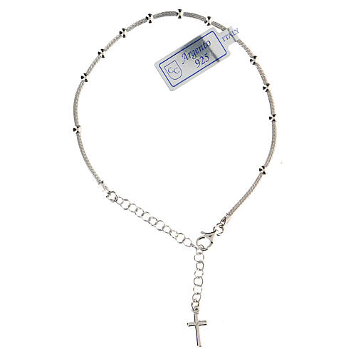 Single decade rosary bracelet of rhodium-plated 925 silver with cross 1