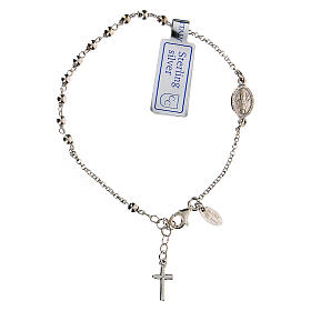 Single decade rosary bracelet with cross and Miraculous Medal, rhodium-plated 925 silver