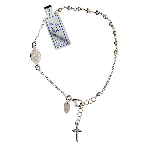 Single decade rosary bracelet with cross and Miraculous Medal, rhodium-plated 925 silver 1