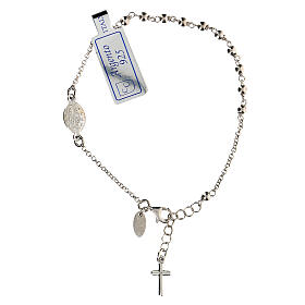Sterling silver rosary bracelet with Cross and Mary medal, rhodium finish