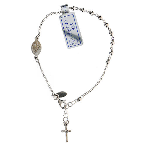 Single decade rosary bracelet, Our Lady medal and cross, rhodium-plated 925 silver 1
