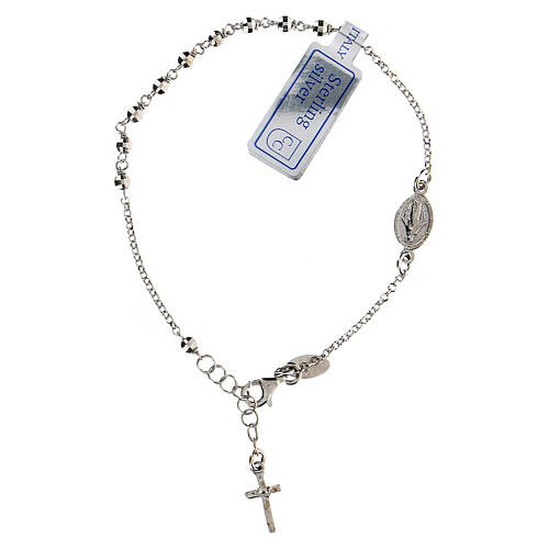 Single decade rosary bracelet, Our Lady medal and cross, rhodium-plated 925 silver 2