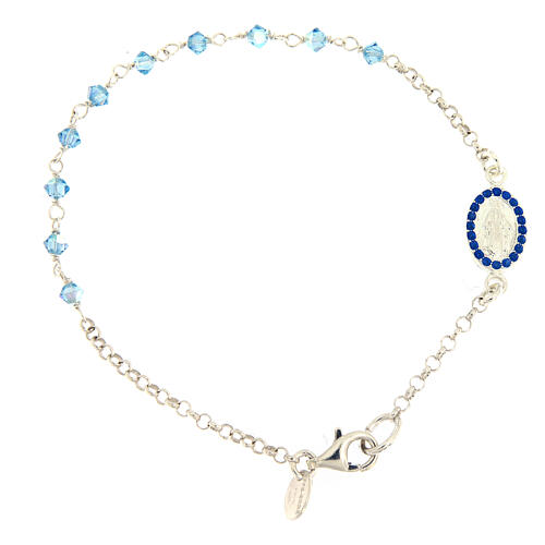 Bracelet of Miraculous Medal, 925 silver and light blue strass 1