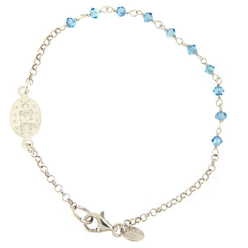 Bracelet of Miraculous Medal, 925 silver and light blue strass 2