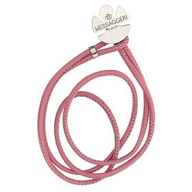 Bracelet with angel, 925 silver and pink artificial leather, Messaggeri di Gioie