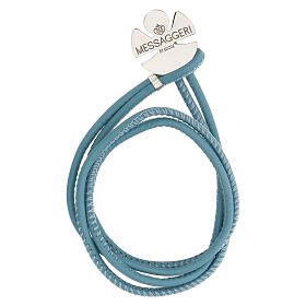 Bracelet with angel, 925 silver and light blue artificial leather, Messaggeri di Gioie