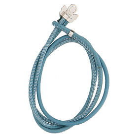 Blue faux leather bracelet with Angel of God in 925 silver