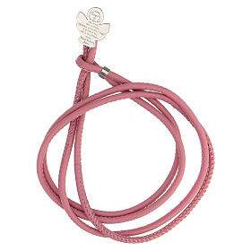 Pink faux leather bracelet with Angel of God in 925 silver