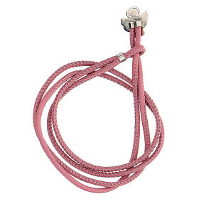 Pink faux leather bracelet with Angel of God in 925 silver