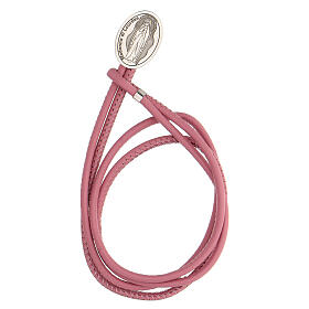 Bracelet of Our Lady of Lourdes, pink artificial leather and 925 silver