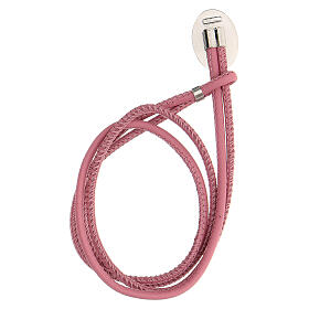Pink faux leather bracelet with Our Lady of Lourdes in 925 silver
