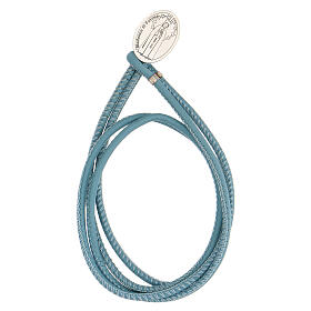 Bracelet argent 925 Notre-Dame de Fatima cuir synthétique bleu clair