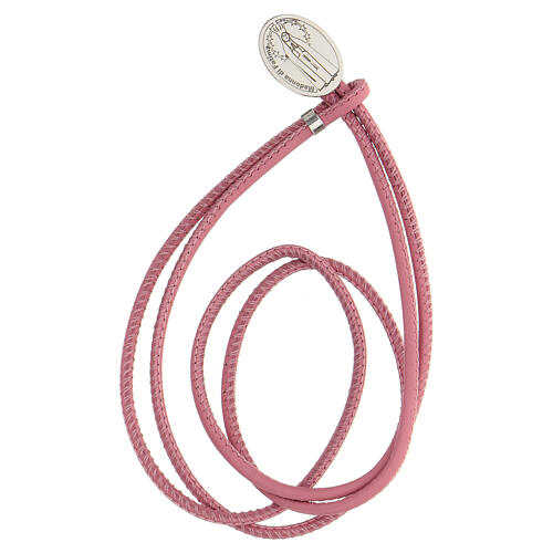 Our Lady of Fatima bracelet, 925 silver pink faux leather 1