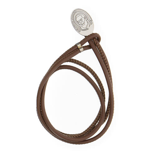St Pio bracelet, 925 silver and brown artificial leather 1