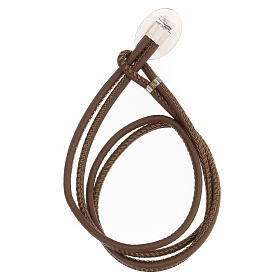 Pulseiras de Prata: Pulseira Padre Pio prata 925 imitação de couro castanho