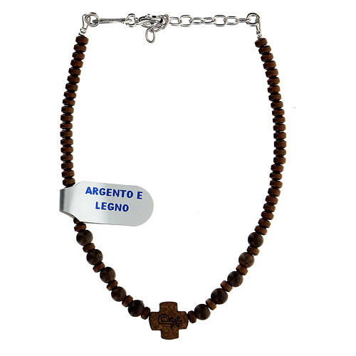 Wood bracelet with XP cross hematite pearls 925 silver 1