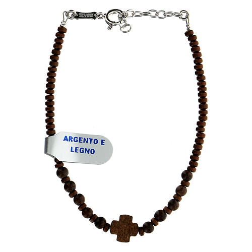 Wood bracelet with XP cross hematite pearls 925 silver 2