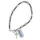 Rubber bracelet with hammered 925 silver beads of 5 mm and cross pendant s2