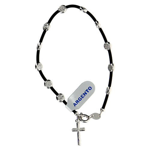Rubber bracelet with 925 silver beads 5 mm cross charm 1