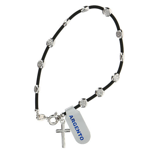 Rubber bracelet with 925 silver beads 5 mm cross charm 2