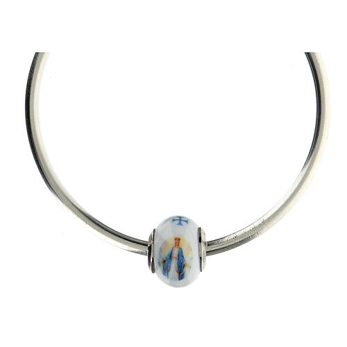 Colgante perla pasante para pulsera Virgem Milagrosa vidrio Murano plata 925 4