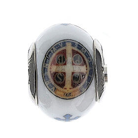 Bead charm bracelet Murano glass 925 silver with St Benedict medal