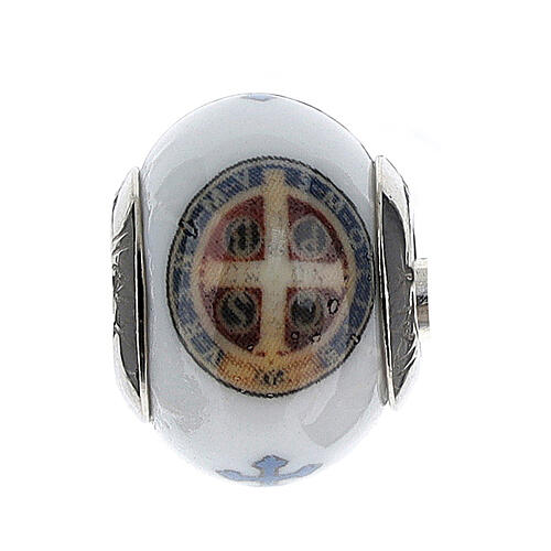 Bead charm bracelet Murano glass 925 silver with St Benedict medal 1