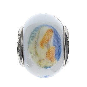 Perle passante bracelet collier Notre-Dame de Lourdes verre Murano argent 925
