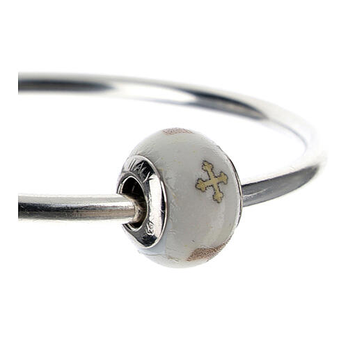 Bead charm Tau cross for bracelets Murano glass 925 silver 3
