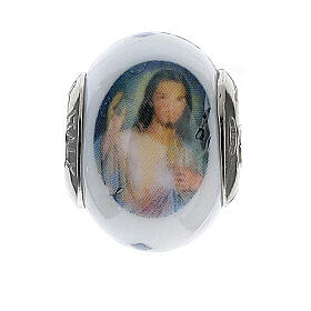 Charm with Divine Mercy, Murano glass and 925 silver, for bracelets and necklaces