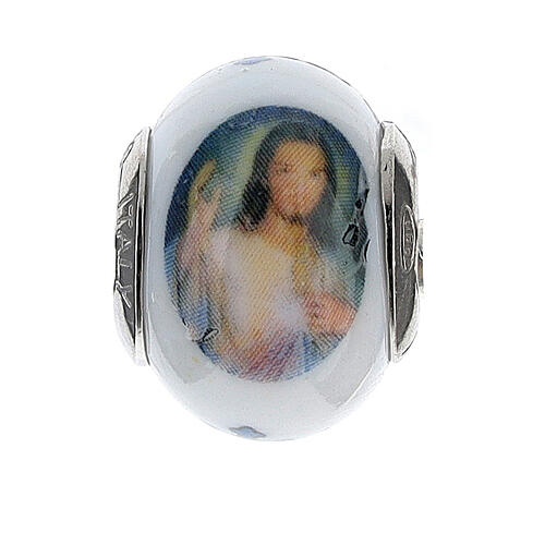 Charm/berloque para pulseira vidro de Murano e prata 925 Jesus Misericordioso 1