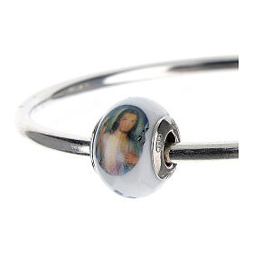 Bead charm of Divine Mercy Jesus for bracelets Murano glass 925 silver