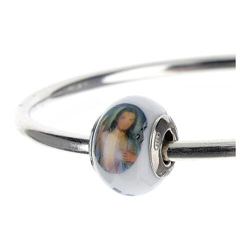 Bead charm of Divine Mercy Jesus for bracelets Murano glass 925 silver 2