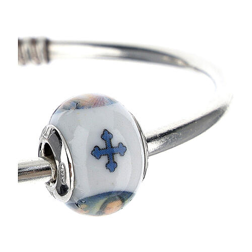 Bead charm of Divine Mercy Jesus for bracelets Murano glass 925 silver 3