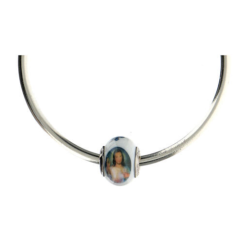 Bead charm of Divine Mercy Jesus for bracelets Murano glass 925 silver 4
