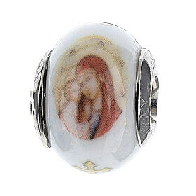 Bead charm for bracelets Mary and Baby Jesus Murano glass 925 silver