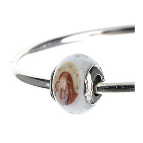 Bead charm for bracelets Mary and Baby Jesus Murano glass 925 silver
