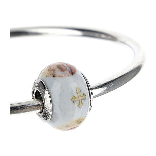 Bead charm for bracelets Mary and Baby Jesus Murano glass 925 silver 3