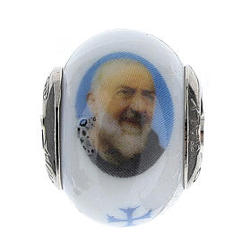 Perle passante Saint Pio argent 925 verre Murano pour bracelets