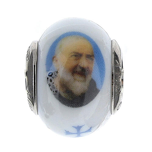 Perle passante Saint Pio argent 925 verre Murano pour bracelets 1