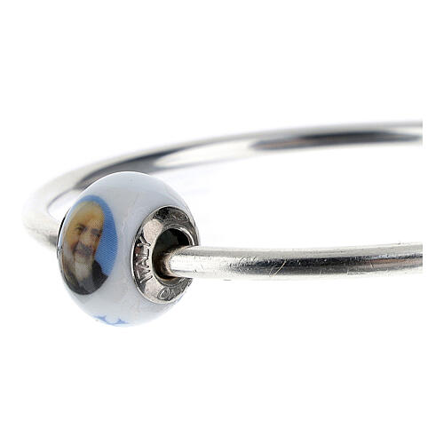 Perle passante Saint Pio argent 925 verre Murano pour bracelets 2