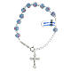 Single decade rosary bracelet with 6 mm light blue lampwork beads and 925 silver cross pendant s1