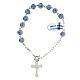 Single decade rosary bracelet with 6 mm light blue lampwork beads and 925 silver cross pendant s2