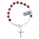 Single decade rosary bracelet with 6 mm pink lampwork beads and 925 silver cross pendant s1