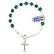 Single decade rosary bracelet with 6 mm green lampwork beads and 925 silver cross pendant s1