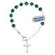 Single decade rosary bracelet with 6 mm green lampwork beads and 925 silver cross pendant s2