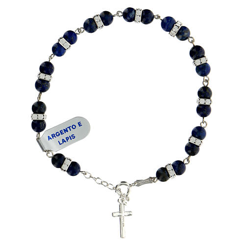 Single decade rosary bracelet with 6 mm lapis lazuli beads, crystals and 925 silver 2