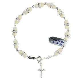 Single decade rosary bracelet with 6 mm pearls, crystals and 925 silver