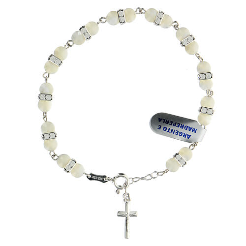 Single decade rosary bracelet with 6 mm pearls, crystals and 925 silver 1